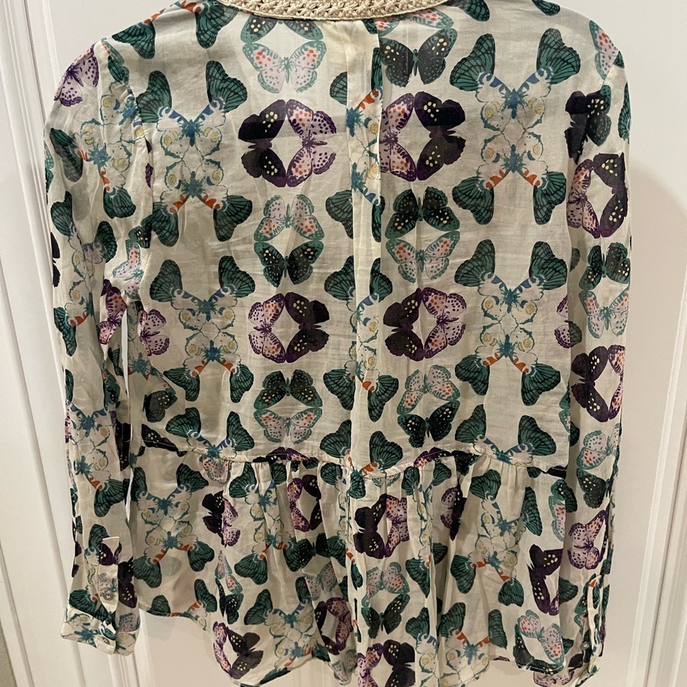 Anthropologie Maeve Abella Pintuck Butterfly Cotton Shirt Blouse Sz 2  XS - Picture 3 of 16